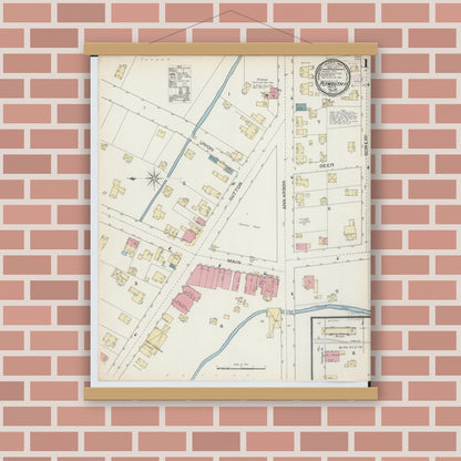 Old map wall art mockup — magnetic wood frame on brick wall — Sanborn Fire Insurance Map from Plymouth, Wayne County, Michigan (1893) - Complete Map Set