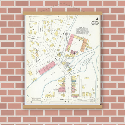 Old map wall art mockup — magnetic wood frame on brick wall — Sanborn Fire Insurance Map from Eaton Rapids, Eaton County, Michigan (1911), Sheet #0003