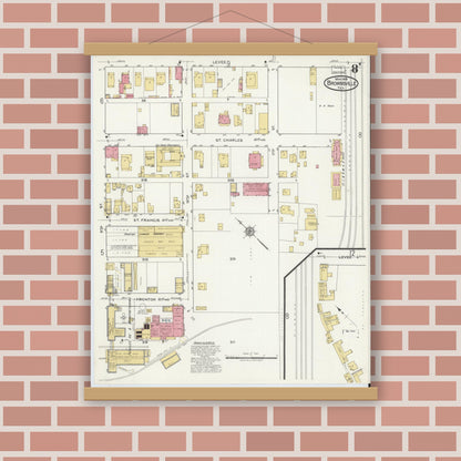 Old map wall art mockup — magnetic wood frame on brick wall — Sanborn Fire Insurance Map from Brownsville, Cameron County, Texas (1919), Sheet #0008