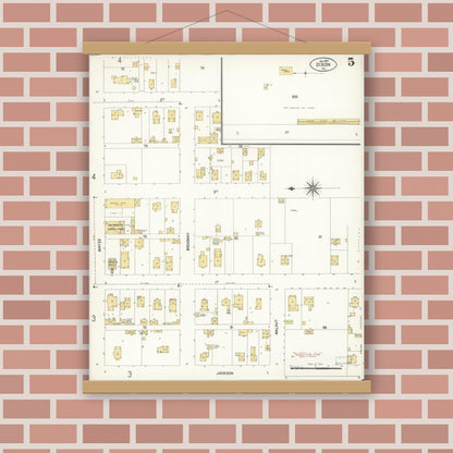 Old map wall art mockup — magnetic wood frame on brick wall — Sanborn Fire Insurance Map from Dixon, Solano County, California (1907), Sheet #0005