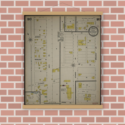Old map wall art mockup — magnetic wood frame on brick wall — Sanborn Fire Insurance Map from New Jersey Coast, New Jersey Coast, New Jersey (1890), Sheet #0020