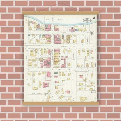 Old map wall art mockup — magnetic wood frame on brick wall — Sanborn Fire Insurance Map from Fort Atkinson, Jefferson County, Wisconsin (1898), Sheet #0003
