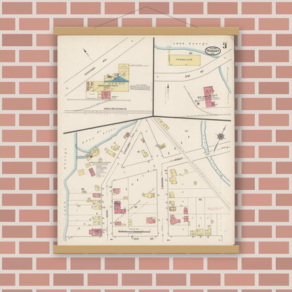 Old map wall art mockup — magnetic wood frame on brick wall — Sanborn Fire Insurance Map from Hobart, Lake County, Indiana (1922), Sheet #0003