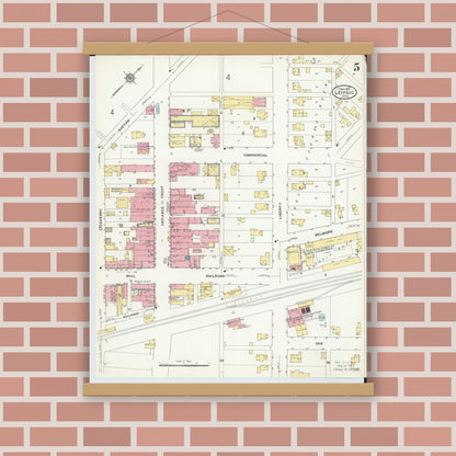 Old map wall art mockup — magnetic wood frame on brick wall — Sanborn Fire Insurance Map from Leipsic, Putnam County, Ohio (1910), Sheet #0005