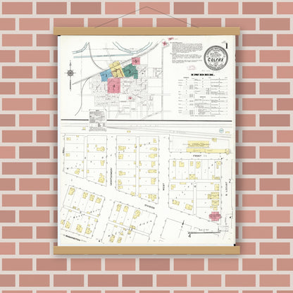 Old map wall art mockup — magnetic wood frame on brick wall — Sanborn Fire Insurance Map from Colfax, Jasper County, Iowa (1911) â€” Complete Set