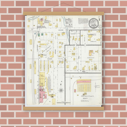 Old map wall art mockup — magnetic wood frame on brick wall — Sanborn Fire Insurance Map from Sparta, Kent County, Michigan (1899), Sheet #0001