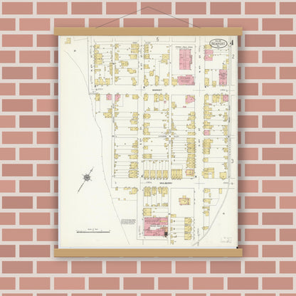 Old map wall art mockup — magnetic wood frame on brick wall — Sanborn Fire Insurance Map from Newport, Perry County, Pennsylvania (1911), Sheet #0004