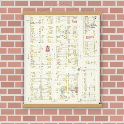 Old map wall art mockup — magnetic wood frame on brick wall — Sanborn Fire Insurance Map from Circleville, Pickaway County, Ohio (1907), Sheet #0007