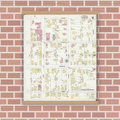 Old map wall art mockup — magnetic wood frame on brick wall — Sanborn Fire Insurance Map from Lebanon, Warren County, Ohio (1901), Sheet #0004