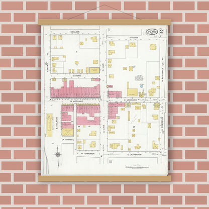 Old map wall art mockup — magnetic wood frame on brick wall — Sanborn Fire Insurance Map from Plano, Collin County, Texas (1921), Sheet #0002