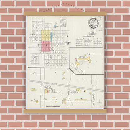 Old map wall art mockup — magnetic wood frame on brick wall — Sanborn Fire Insurance Map from Delavan, Tazewell County, Illinois (1893) - Complete Map Set