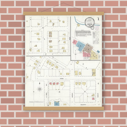 Old map wall art mockup — magnetic wood frame on brick wall — Sanborn Fire Insurance Map from Needles, San Bernardino County, California (1901) - Complete Map Set