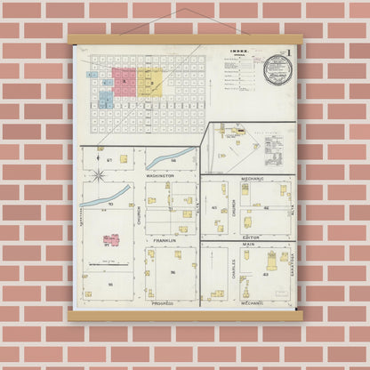 Old map wall art mockup — magnetic wood frame on brick wall — Sanborn Fire Insurance Map from Ashland, Cass County, Illinois (1894) - Complete Map Set