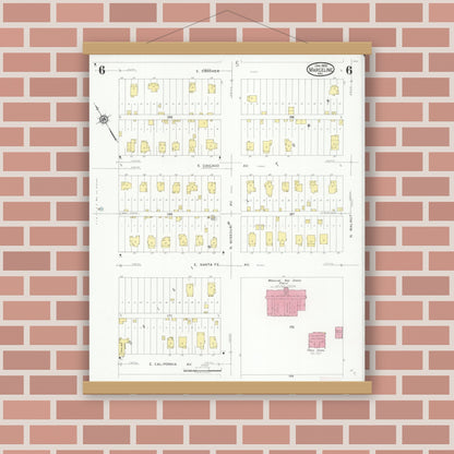 Old map wall art mockup — magnetic wood frame on brick wall — Sanborn Fire Insurance Map from Marceline, Linn County, Missouri (1930), Sheet #0006