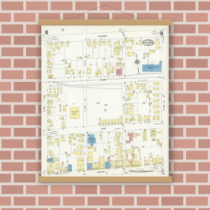 Old map wall art mockup — magnetic wood frame on brick wall — Sanborn Fire Insurance Map from Palatka, Putnam County, Florida (1924), Sheet #0008