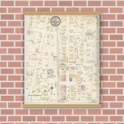 Old map wall art mockup — magnetic wood frame on brick wall — Sanborn Fire Insurance Map from Zionsville, Boone County, Indiana (1910) - Complete Map Set