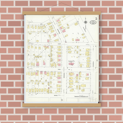 Old map wall art mockup — magnetic wood frame on brick wall — Sanborn Fire Insurance Map from Piqua, Miami County, Ohio (1911), Sheet #0005