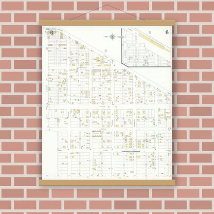 Old map wall art mockup — magnetic wood frame on brick wall — Sanborn Fire Insurance Map from Borger, Hutchinson County, Texas (1933), Sheet #0006