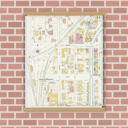 Old map wall art mockup — magnetic wood frame on brick wall — Sanborn Fire Insurance Map from Sidney, Shelby County, Ohio (1898), Sheet #0011