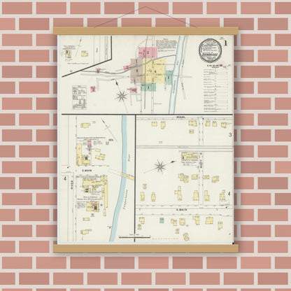 Old map wall art mockup — magnetic wood frame on brick wall — Sanborn Fire Insurance Map from Bainbridge, Chenango County, New York (1897) - Complete Map Set