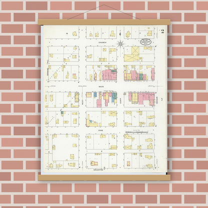 Old map wall art mockup — magnetic wood frame on brick wall — Sanborn Fire Insurance Map from Cass City, Tuscola County, Michigan (1909), Sheet #0002