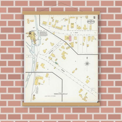 Old map wall art mockup — magnetic wood frame on brick wall — Sanborn Fire Insurance Map from Broadalbin, Fulton County, New York (1900), Sheet #0002