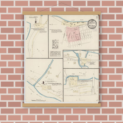 Old map wall art mockup — magnetic wood frame on brick wall — Sanborn Fire Insurance Map from White Haven, Luzerne County, Pennsylvania (1884) - Complete Map Set