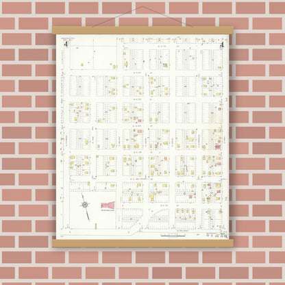 Old map wall art mockup — magnetic wood frame on brick wall — Sanborn Fire Insurance Map from McLean, Gray County, Texas (1933), Sheet #0004