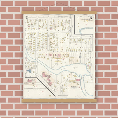 Old map wall art mockup — magnetic wood frame on brick wall — Sanborn Fire Insurance Map from Waupaca, Waupaca County, Wisconsin (1941), Sheet #0005