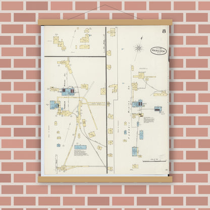Old map wall art mockup — magnetic wood frame on brick wall — Sanborn Fire Insurance Map from Houghton, Houghton County, Michigan (1888), Sheet #0008