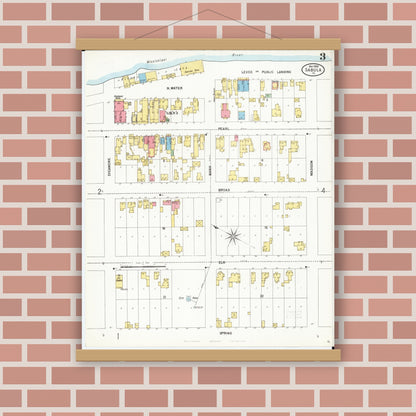Old map wall art mockup — magnetic wood frame on brick wall — Sanborn Fire Insurance Map from Sabula, Jackson County, Iowa (1899), Sheet #0003