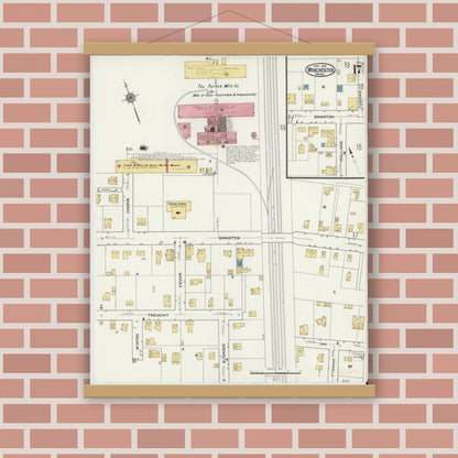 Old map wall art mockup — magnetic wood frame on brick wall — Sanborn Fire Insurance Map from Winchester, Middlesex County, Massachusetts (1921), Sheet #0017