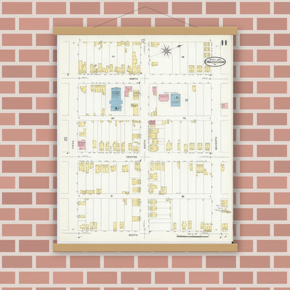 Old map wall art mockup — magnetic wood frame on brick wall — Sanborn Fire Insurance Map from Mauch Chunk, Carbon County, Pennsylvania (1908), Sheet #0011