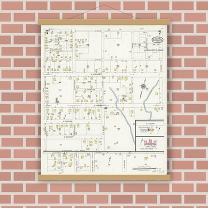 Old map wall art mockup — magnetic wood frame on brick wall — Sanborn Fire Insurance Map from Seguin, Guadalupe County, Texas (1924), Sheet #0007
