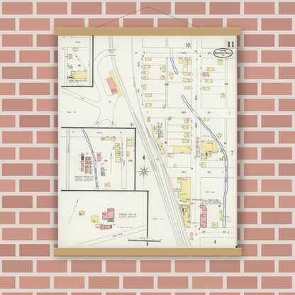 Old map wall art mockup — magnetic wood frame on brick wall — Sanborn Fire Insurance Map from Beaver Falls, Beaver County, Pennsylvania (1896), Sheet #0011