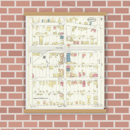 Old map wall art mockup — magnetic wood frame on brick wall — Sanborn Fire Insurance Map from Mount Union, Huntingdon County, Pennsylvania (1911), Sheet #0002
