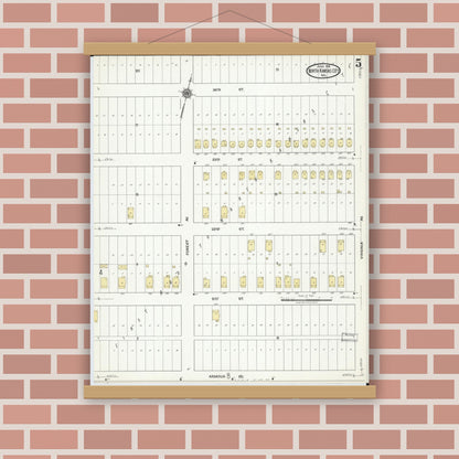 Old map wall art mockup — magnetic wood frame on brick wall — Sanborn Fire Insurance Map from North Kansas City, Clay County, Missouri (1918), Sheet #0005