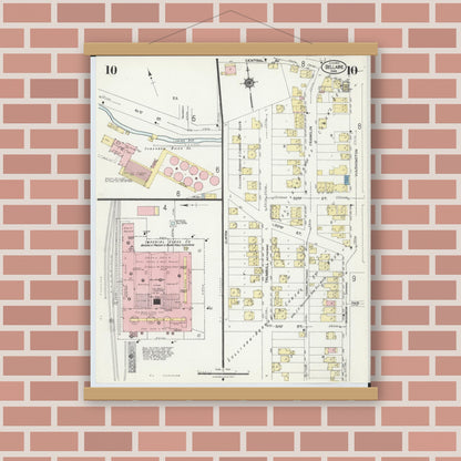 Old map wall art mockup — magnetic wood frame on brick wall — Sanborn Fire Insurance Map from Bellaire, Belmont County, Ohio (1924), Sheet #0010