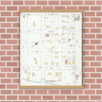 Old map wall art mockup — magnetic wood frame on brick wall — Sanborn Fire Insurance Map from Algonac, Saint Clair County, Michigan (1924), Sheet #0004