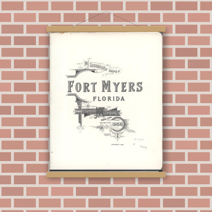 Old map wall art mockup — magnetic wood frame on brick wall — Sanborn Fire Insurance Map from Fort Myers, Lee County, Florida (1956), Sheet #0001