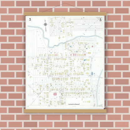 Old map wall art mockup — magnetic wood frame on brick wall — Sanborn Fire Insurance Map from Loveland, Clermont, Hamilton, And Warren County, Ohio (1946), Sheet #0005