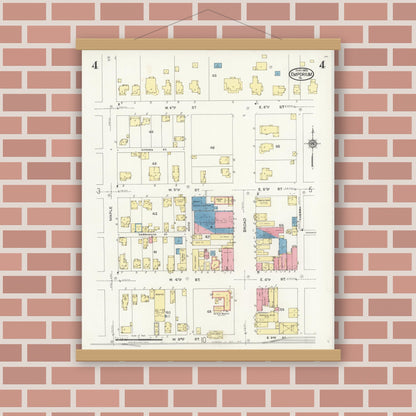Old map wall art mockup — magnetic wood frame on brick wall — Sanborn Fire Insurance Map from Emporium, Cameron County, Pennsylvania (1925), Sheet #0004