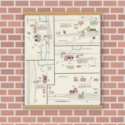 Old map wall art mockup — magnetic wood frame on brick wall — Sanborn Fire Insurance Map from Eldorado, Saline County, Illinois (1919), Sheet #0007