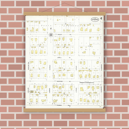 Old map wall art mockup — magnetic wood frame on brick wall — Sanborn Fire Insurance Map from Shenandoah, Page County, Iowa (1901), Sheet #0004