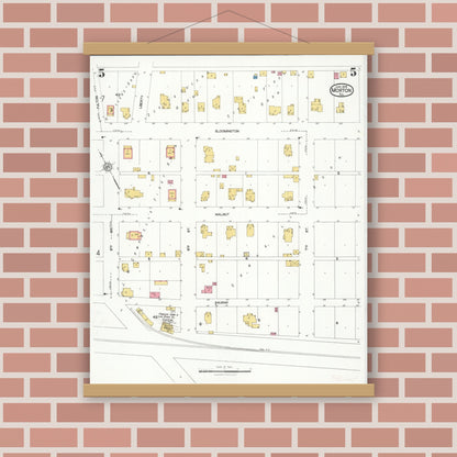 Old map wall art mockup — magnetic wood frame on brick wall — Sanborn Fire Insurance Map from Morton, Tazewell County, Illinois (1926), Sheet #0005