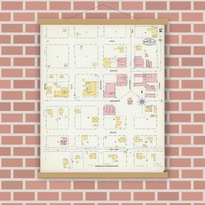 Old map wall art mockup — magnetic wood frame on brick wall — Sanborn Fire Insurance Map from Monticello, Jefferson County, Florida (1903), Sheet #0002