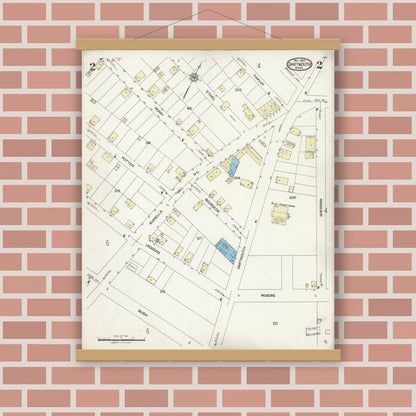 Old map wall art mockup — magnetic wood frame on brick wall — Sanborn Fire Insurance Map from Dartmouth, Bristol County, Massachusetts (1924), Sheet #0002