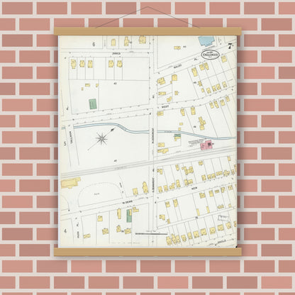Old map wall art mockup — magnetic wood frame on brick wall — Sanborn Fire Insurance Map from Englewood, Bergen County, New Jersey (1902), Sheet #0007