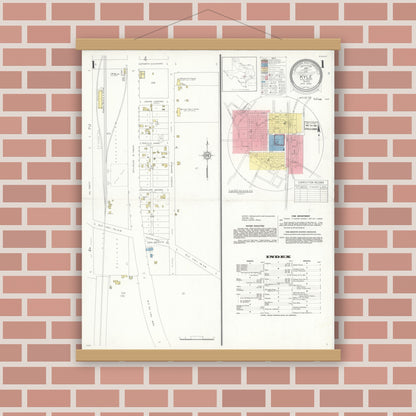 Old map wall art mockup — magnetic wood frame on brick wall — Sanborn Fire Insurance Map from Kyle, Hays County, Texas (1936) - Complete Map Set