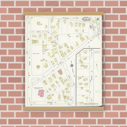Old map wall art mockup — magnetic wood frame on brick wall — Sanborn Fire Insurance Map from Granville, Washington County, New York (1912), Sheet #0008